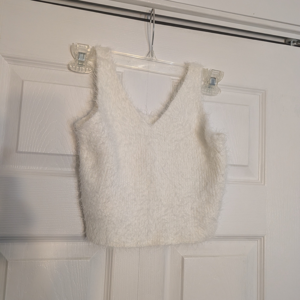 White Fuzzy Sleeveless Top